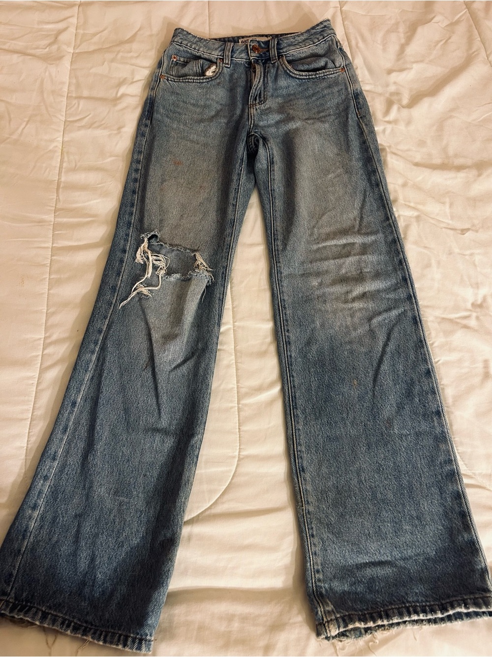 Garage Distressed Light Blue Wide-Leg Jeans
